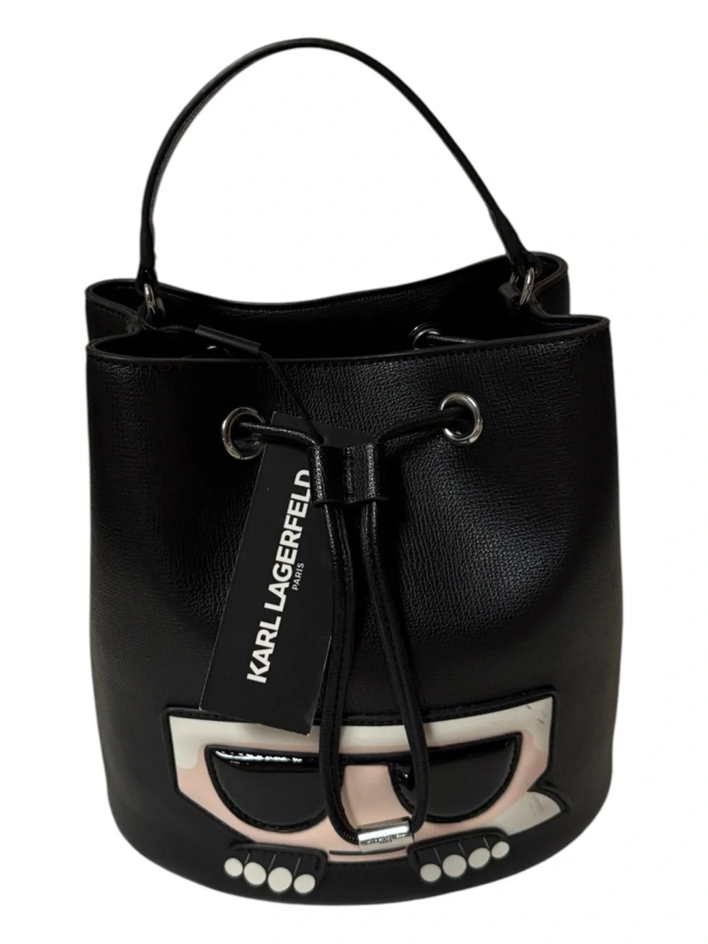 Karl Lagerfeld Black Faux Leather Bucket Bag With Drawstring. - Picture 1 of 9